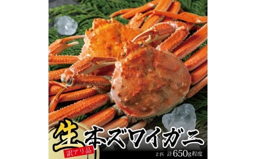 【訳あり】生・本ズワイガニ 2匹(計650g程度)