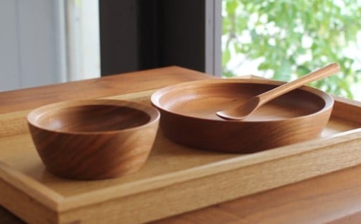 食卓に温もりをプラス 木の器ベビーボウル・プレート・スプーン3点セット