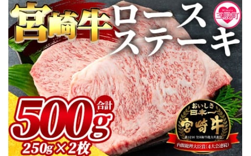 【年末発送】＜宮崎牛ロースステーキ 2枚（総量500g）＞