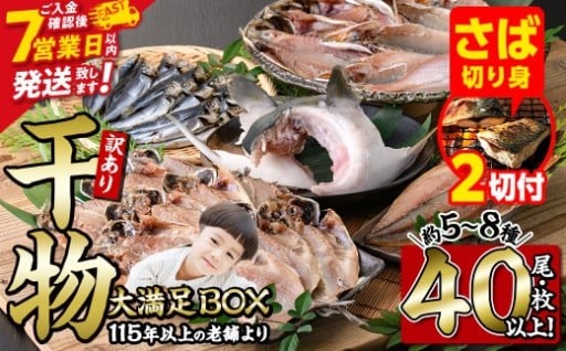 【期間限定・さば切り身2切付】＜訳あり＞ 干物大満足BOX (40尾以上・5-8種) 