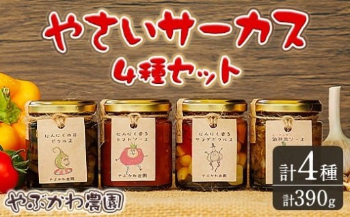 やさいサーカス4種セット(トマトソース、油淋鶏ソース・にんにくの芽ピクルス・サラダピクルス)