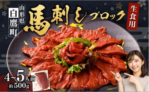 山形県 白鷹産 馬刺しブロック（生食用） 約4～5人前 （約500g）
