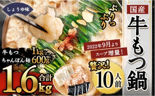 【選べる配送月】国産 牛もつ鍋 10人前 ちゃんぽん・濃縮スープ付き