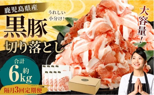 【隔月3回定期便】鹿児島県産黒豚 切り落とし 合計6kg（2kg×3回）