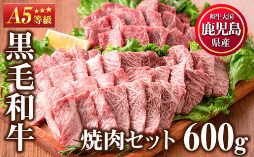 ＜A5等級＞鹿児島県産黒毛和牛焼肉セット(計600g・霜降り焼肉200g×2P、赤身焼肉200g×1P)