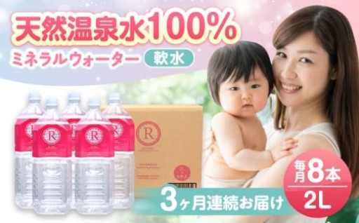 【全3回定期便】天然温泉水RYUSEKI 2L×8本 / 株式会社竜石