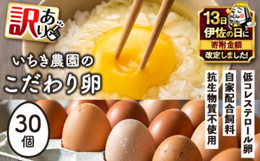 【伊佐の日・寄附額改定】 《訳あり・毎月数量限定》いちき農園のこだわり卵(計30個・15個入り×2パック)