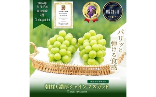 ぶどう 2026年 先行予約 シャインマスカット 2房(1kg以上) 贈答クラス