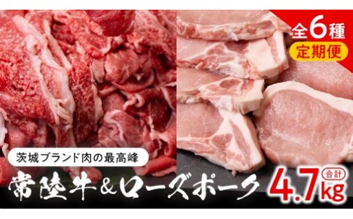 【 茨城ブランド肉の最高峰 】ローズポーク ＆ 常陸牛 贅沢 定期便 ( 全6種 ) 