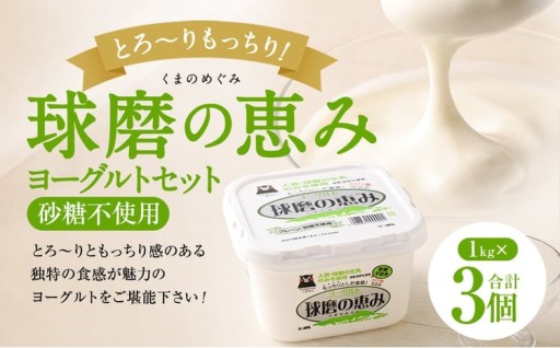 とろ～り食感!!球磨の恵みヨーグルト 砂糖不使用タイプ 1kg×3パック