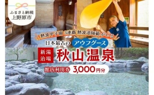 天然温泉「秋山温泉」館内利用券3000円分