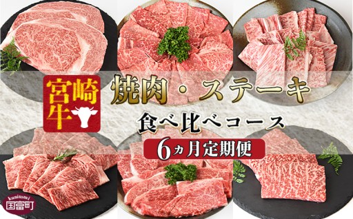 ＜6か月定期便 宮崎牛焼肉・ステーキ 食べ比べコース＞