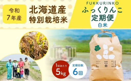 【6ヶ月定期便】北海道産 特別栽培米ふっくりんこ（白米） 5kg×6回 合計30kg