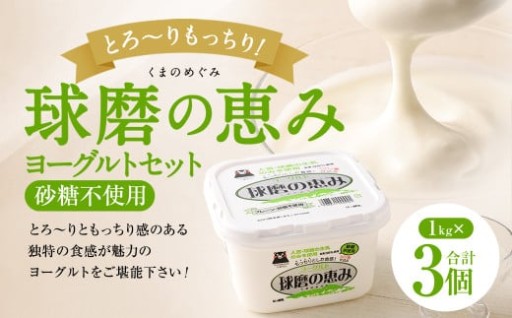 とろ～り食感!!球磨の恵みヨーグルト 砂糖不使用タイプ 1kg×3パック