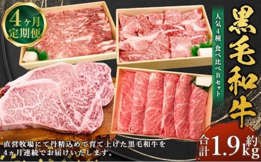 【4回定期便】牛肉 兵庫県産 黒毛和牛 人気4種 食べ比べ B