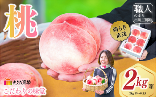 朝もぎ直送！山梨の桃 5~6玉　2kg箱　化粧箱