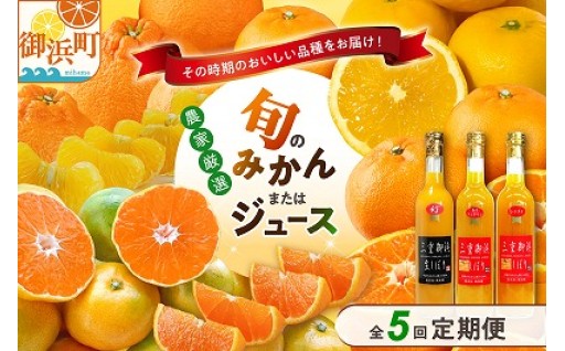 【🍊みかん🍊のまちの定期便】御浜柑橘の旬みかん又はジュースを毎月発送(全5回)