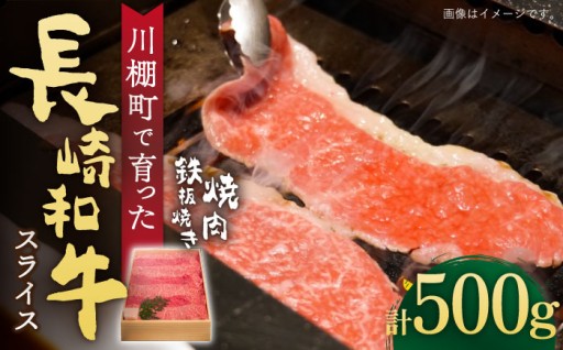 【川棚町で育った】長崎和牛 焼肉・鉄板焼用 スライス 約500g【川下精肉店】[OAA014]