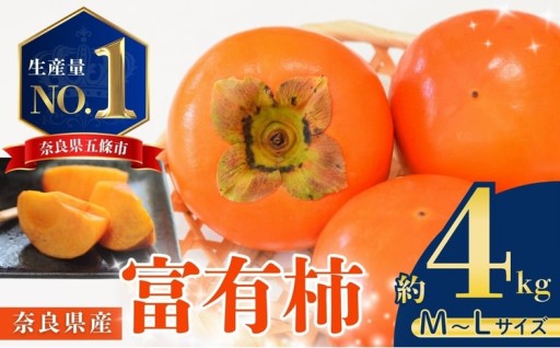 濃厚な甘み！ 富有柿 約 4kg （MまたはLサイズ） 