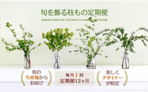 【月1回・12ヶ月定期便】旬をかざる枝もの定期便（年12回）＋初回ガラスベース付き