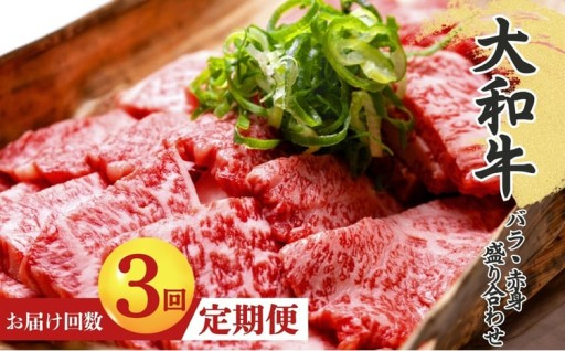 【定期便3回】大和牛 バラ・赤身 焼肉500g