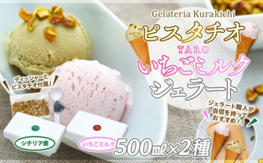 【数量限定】ジェラート 500ml×2種 食べ比べ シチリア産 ピスタチオ TAROいちごミルク