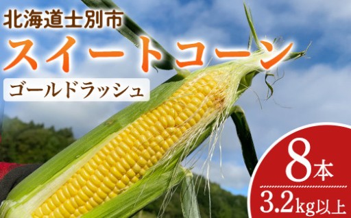 ＜期間限定＞天塩川源流スイートコーン ゴールドラッシュ (8本) 【2026年8月下旬より順次発送】