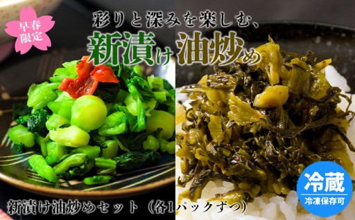 阿蘇市のお礼の品>>>【早春限定】彩りと深みを楽しむ、高菜の新漬けと古漬け油炒め2種セット