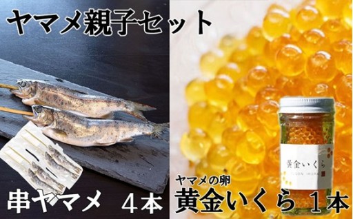 【新規返礼品】【幻の珍味】「黄金いくら」（ヤマメの卵醤油漬け）（１本）と串ヤマメ（４本）の親子セット