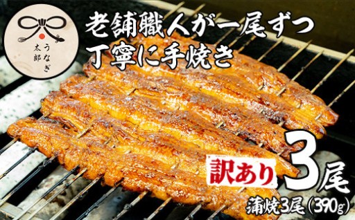 ＜訳あり・数量限定＞鹿児島県産東串良町のうなぎ蒲焼(3尾・計390g以上・秘伝のタレ付き)