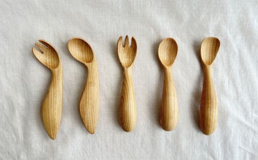 出産祝いに！木製ベビースプーン＆フォーク5点