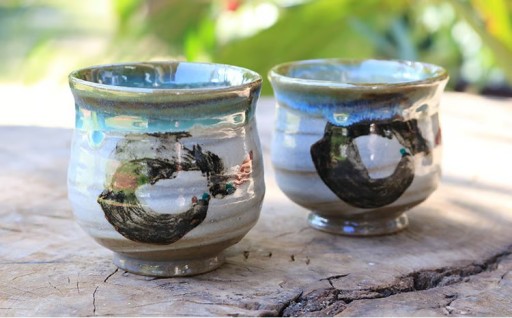 もとぶ南蛮窯　ゆのみセット（赤絵）2個セット