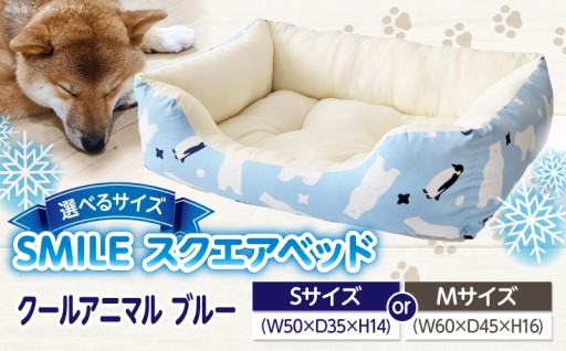 ✨選べるサイズ✨🐶SMILE スクエアベッド クールアニマル柄 ブルー💙🌙