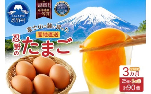 3ヶ月定期便・忍野の卵※卵25個＋割れ保障5個