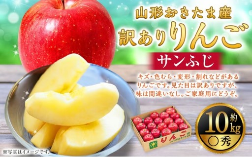 【訳あり】 山形県おきたま産 りんご （サンふじ）（〇秀） 28玉～46玉（約10kg）