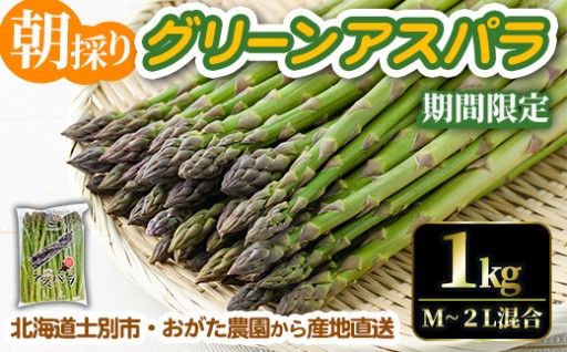 《先行予約受付中》《数量・期間限定》朝採り グリーンアスパラ(1kg・ M～2L混合)