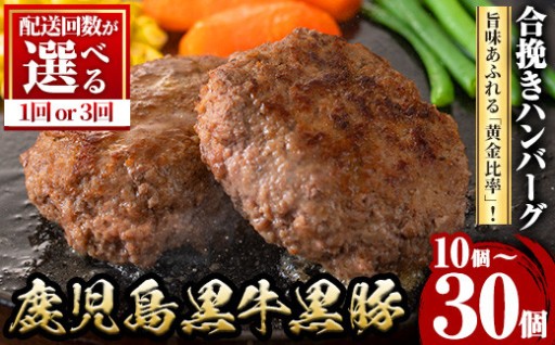 ＜配送回数が選べる！＞鹿児島黒牛黒豚ハンバーグ(10個/30個) 【さつま屋産業】