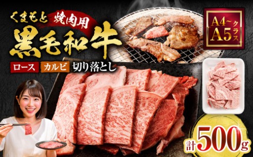 くまもと黒毛和牛 焼肉用 ロース・カルビ 切り落とし 500g A4~A5クラス