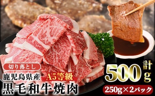 A5等級鹿児島県産黒毛和牛焼肉切落し(計500g・250g×2パック)