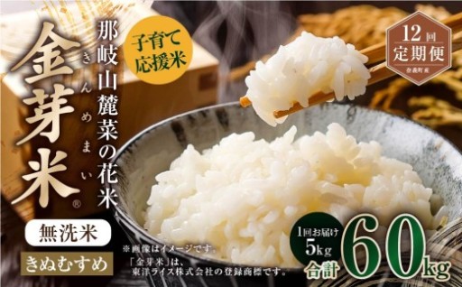 【 12回 定期便 】 子育て 応援米 那岐山麓菜の花米 金芽米 無洗米 きぬむすめ 5kg