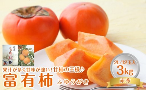 【先行予約】【ＪＡ】　富有柿　赤秀2Ｌ 3kg箱（12玉）