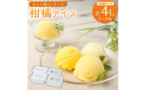 みかん職人が作った柑橘アイス1000ml×4種（夢オレンジ・愛媛みかん・河内晩柑・しらぬい）