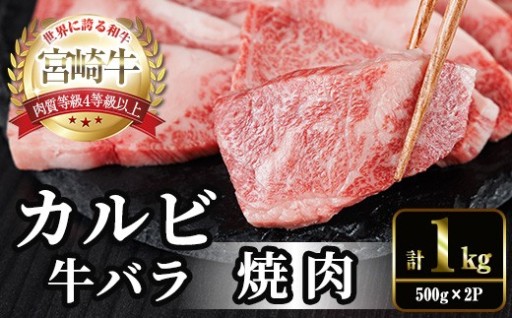 宮崎牛 カルビカット 焼肉 (計1kg・500g×2)