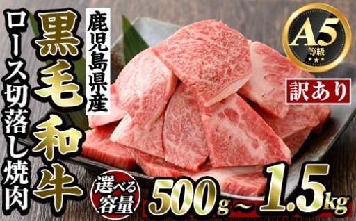  ＜訳あり・不揃い＞ 鹿児島県産黒毛和牛＜A5等級＞ロース切り落とし焼肉(計500g～1.5kg)【ビーフ倉薗】