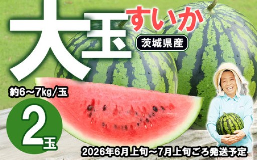 茨城県産 大玉すいか 2玉セット（1玉あたり約6～7kg）