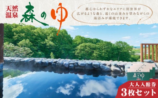 天然温泉 森のゆ 大人 入館券（入浴券×3枚セット）