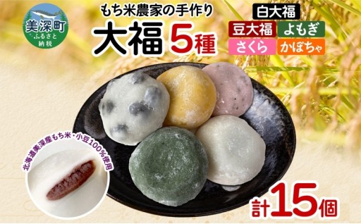 【美深町】もち米農家の大福 5種 計15個セット