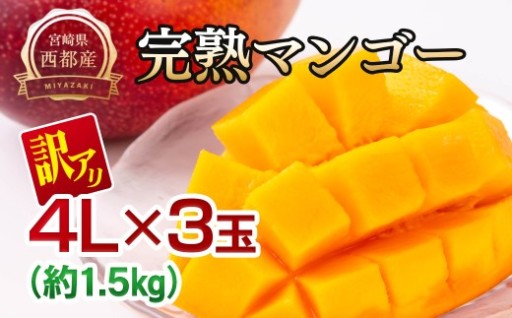 JA選果 特大4L×3玉 訳あり 完熟マンゴー 
