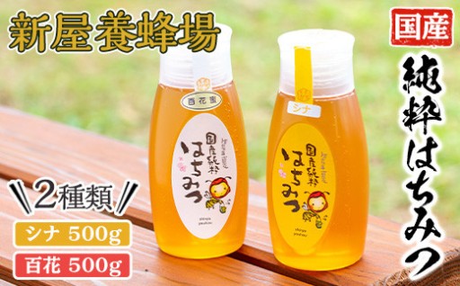 新屋養蜂場定番はちみつ2本セット(シナはちみつ500g、百花はちみつ500g) 