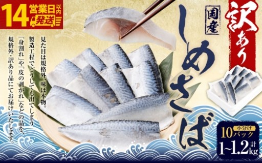【14営業日以内発送】 【 訳あり 】 しめさば 1～1.2kg（100～120g×10パック） 